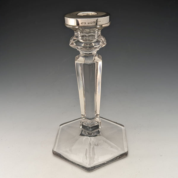1918 British Antique Glass Sterling Silver Decor Candle Stand Candlestick John Grinsell & Sons