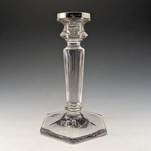 1918 British Antique Glass Sterling Silver Decor Candle Stand Candlestick John Grinsell & Sons
