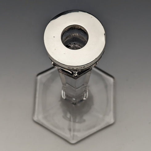 1918 British Antique Glass Sterling Silver Decor Candle Stand Candlestick John Grinsell & Sons