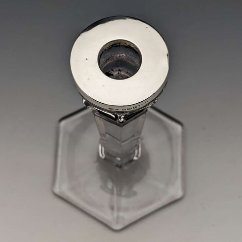 1918 British Antique Glass Sterling Silver Decor Candle Stand Candlestick John Grinsell & Sons