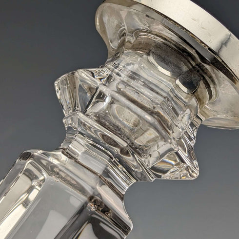 1918 British Antique Glass Sterling Silver Decor Candle Stand Candlestick John Grinsell & Sons
