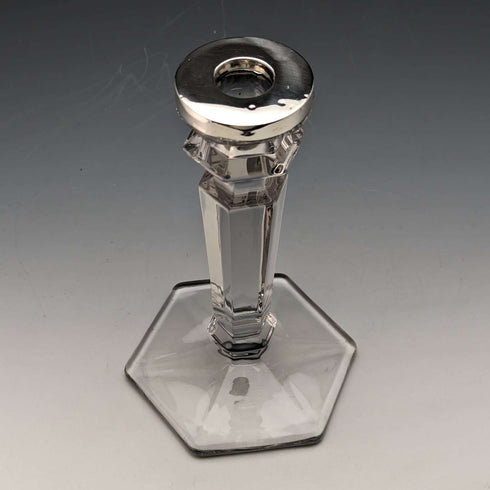 1918 British Antique Glass Sterling Silver Decor Candle Stand Candlestick John Grinsell & Sons