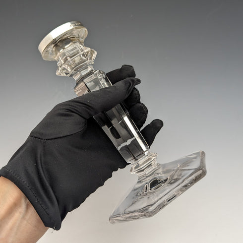 1918 British Antique Glass Sterling Silver Decor Candle Stand Candlestick John Grinsell & Sons