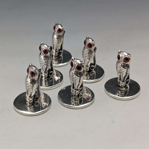 Vintage Sterling Silver Owl Shape Menu Holder Set of 6