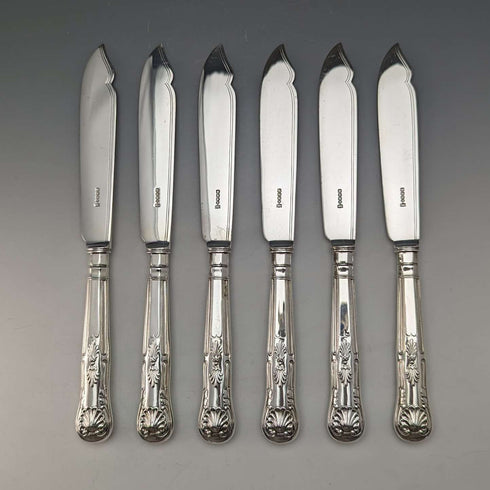 Circa 1930 British Vintage Silver Plated Fish Cutlery 6 Pair Set Hukin & Heath