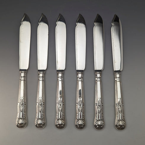 約 1930 年英國復古鍍銀魚餐具 6 對套裝 Hukin & Heath