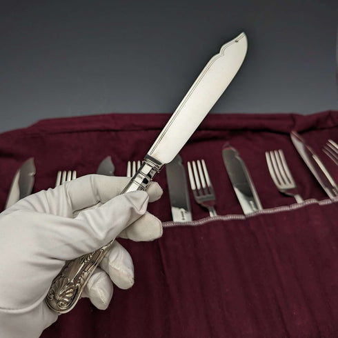 Circa 1930 British Vintage Silver Plated Fish Cutlery 6 Pair Set Hukin & Heath