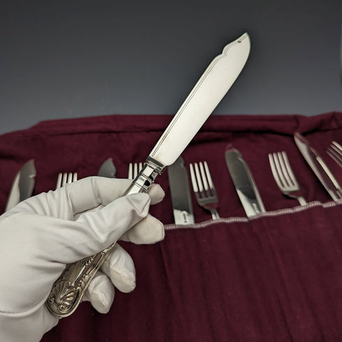 約 1930 年英國復古鍍銀魚餐具 6 對套裝 Hukin & Heath