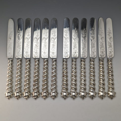 1850年頃 英国アンティーク ソリッドシルバーハンドル カトラリー12ペアセット 木箱入り Martin Hall