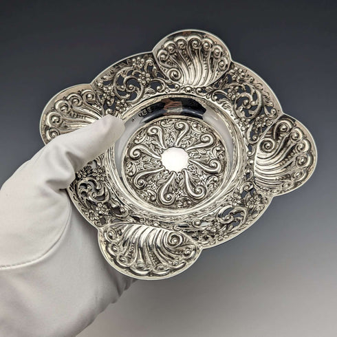 1893 British Antique Sterling Silver Finely Decorated Dish 154g Charles Boyton II