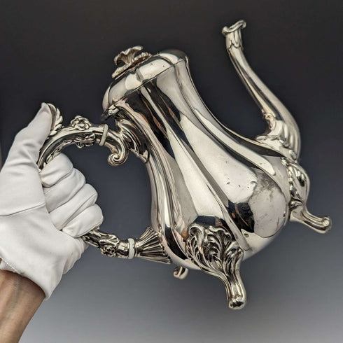 Circa 1840 British antique silver plated coffee pot