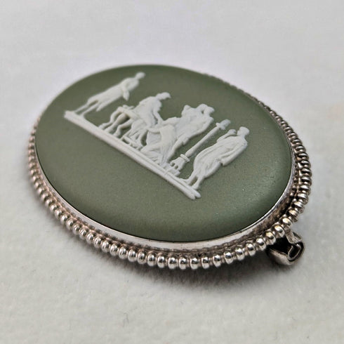 British Vintage Wedgwood Green Jasperware Brooch