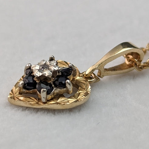 英國復古 K9 黃金與藍寶石心形吊飾項鍊