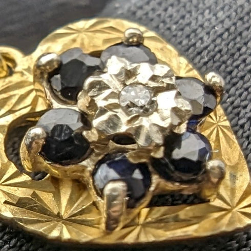 英國復古 K9 黃金與藍寶石心形吊飾項鍊