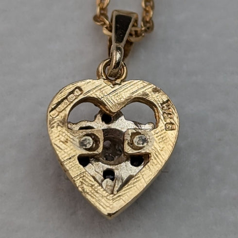 英國復古 K9 黃金與藍寶石心形吊飾項鍊