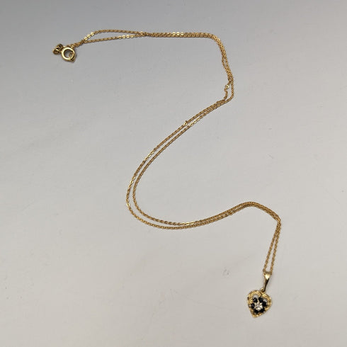 英國復古 K9 黃金與藍寶石心形吊飾項鍊