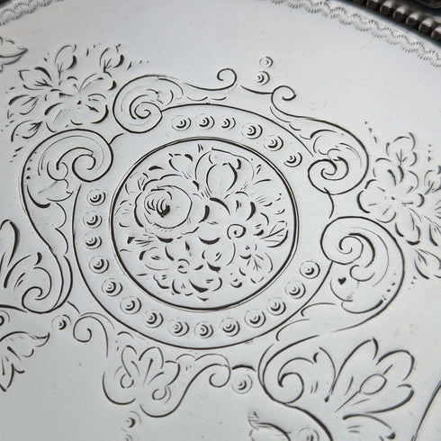 1899 British Antique Sterling Silver Salva Card Tray Diameter 22cm 315g Mappin Brothers
