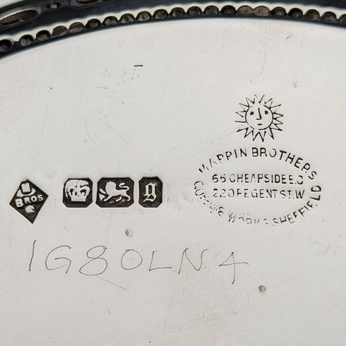 1899 British Antique Sterling Silver Salva Card Tray Diameter 22cm 315g Mappin Brothers