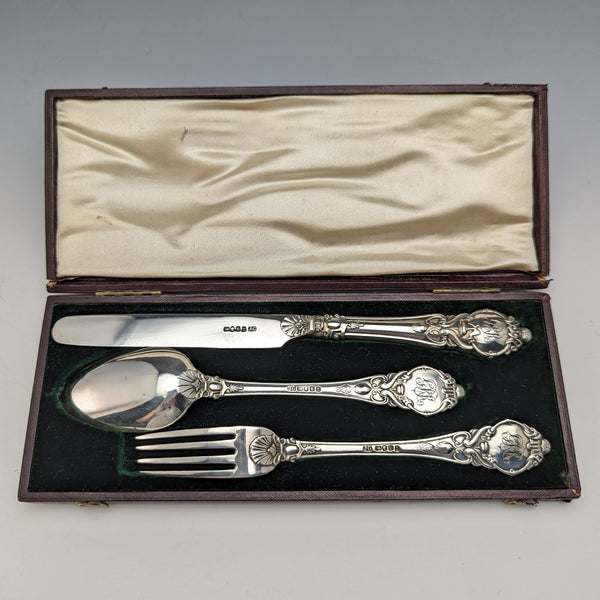 1847 British Antique Sterling Silver Cleaning Cutlery Set Total 113g Case JG