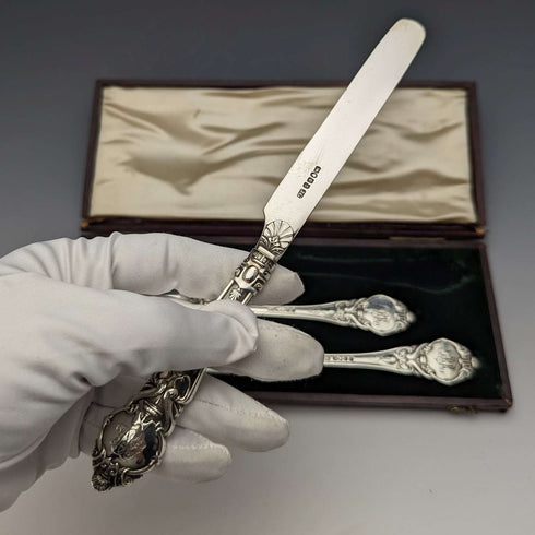 1847 British Antique Sterling Silver Cleaning Cutlery Set Total 113g Case JG