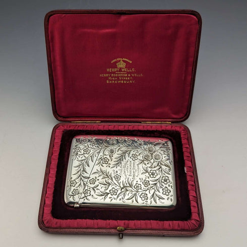 1901 British Antique Sterling Silver Card Case 86g Case Stokes & Ireland