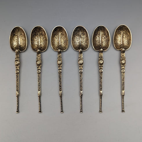1936 British Vintage Sterling Silver Anoting Spoon Set of 6 in Case