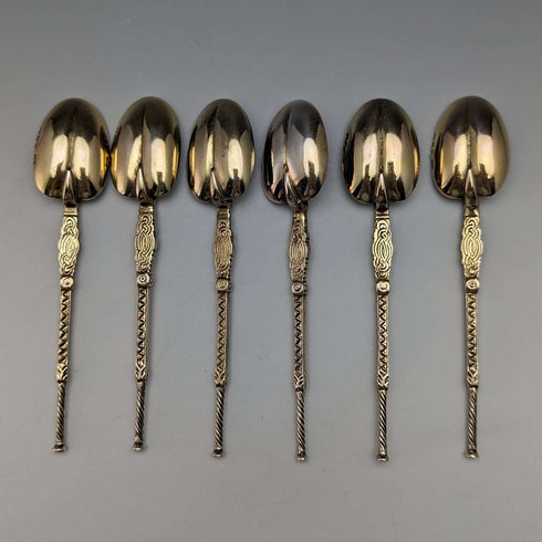 1936 British Vintage Sterling Silver Anoting Spoon Set of 6 in Case