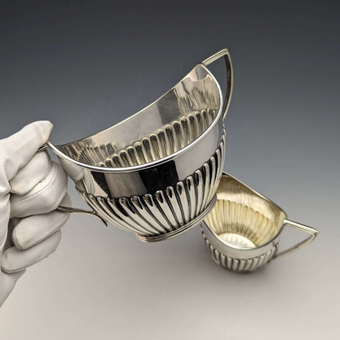 Circa 1905 British Antique Silver Plated Sugar Bowl & Cream Jug Mappin & Webb