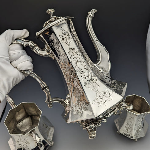 英国アンティーク ヴィクトリアンスタイル シルバープレート製 コーヒーセット