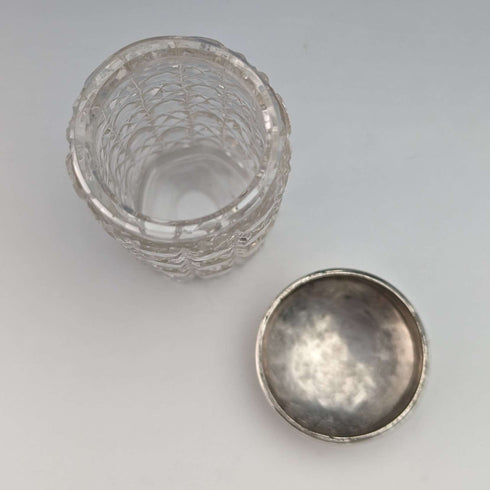 Late 19th century British antique cut glass jar with silver plated lid