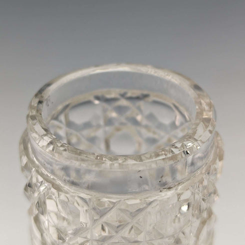 Late 19th century British antique cut glass jar with silver plated lid