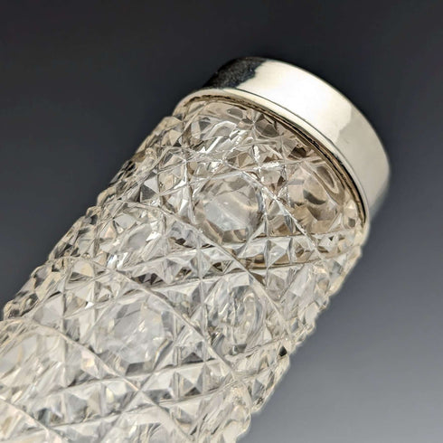 Late 19th century British antique cut glass jar with silver plated lid
