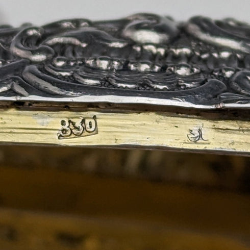 Early 20th Century Antique 830 Silver Finely Engraved Shell Box 21g