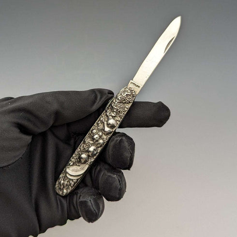 Early 20th Century American Antique Sterling Silver Fruit Knife & Pick Relief Engraving