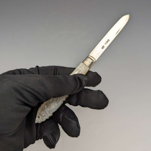 1893 British Antique White Pearl Handle Sterling Silver Blade Penknife in Case Arthur Worral Staniforth