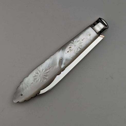 1893 British Antique White Pearl Handle Sterling Silver Blade Penknife in Case Arthur Worral Staniforth