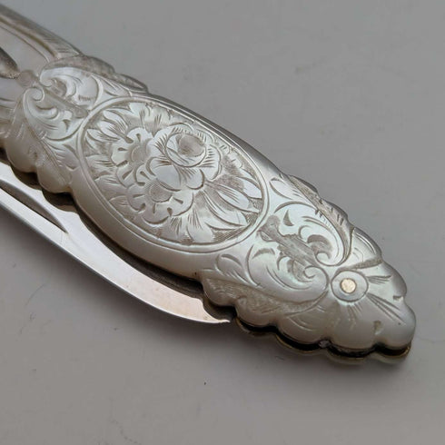 1893 British Antique White Pearl Handle Sterling Silver Blade Penknife in Case Arthur Worral Staniforth