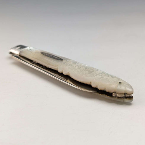 1893 British Antique White Pearl Handle Sterling Silver Blade Penknife in Case Arthur Worral Staniforth