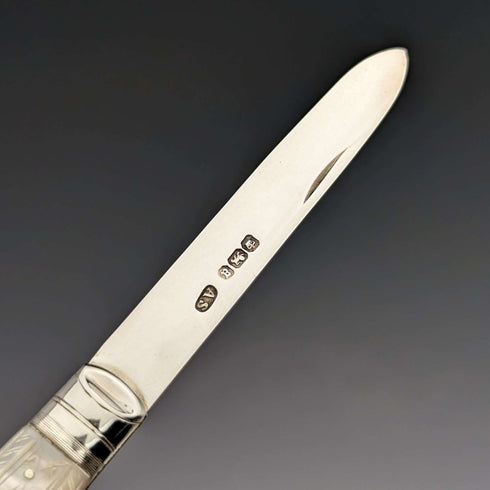 1893 British Antique White Pearl Handle Sterling Silver Blade Penknife in Case Arthur Worral Staniforth
