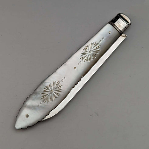 1890 British Antique White Pearl Handle Sterling Silver Blade Penknife in Case Thomas Marples