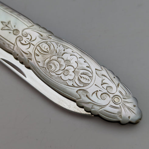 1890 年英國古董白色珍珠柄純銀刀片小刀,裝在 Thomas Marples 盒中