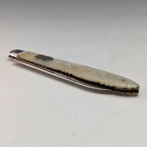 1890 British Antique White Pearl Handle Sterling Silver Blade Penknife in Case Thomas Marples