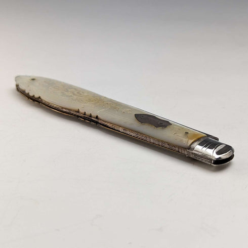 1890 British Antique White Pearl Handle Sterling Silver Blade Penknife in Case Thomas Marples