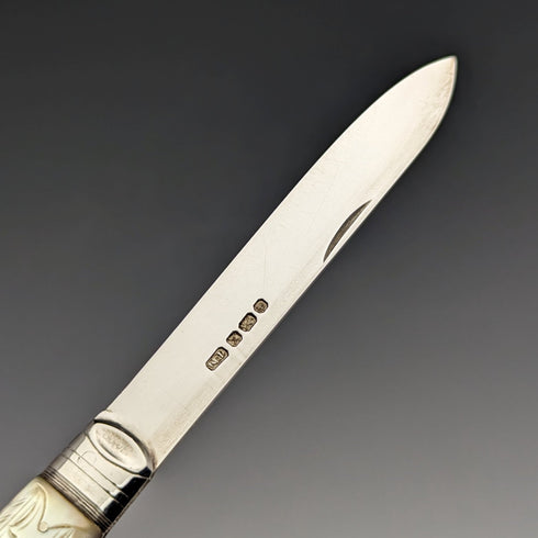 1890 年英國古董白色珍珠柄純銀刀片小刀,裝在 Thomas Marples 盒中