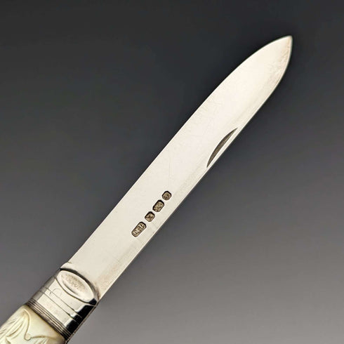 1890 British Antique White Pearl Handle Sterling Silver Blade Penknife in Case Thomas Marples