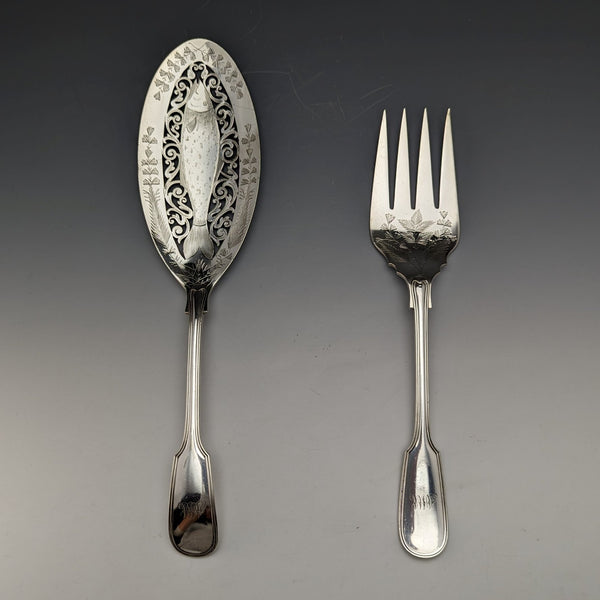 Late 19th Century British Antique Silver Plated Fish Server Set Mappin&Webb