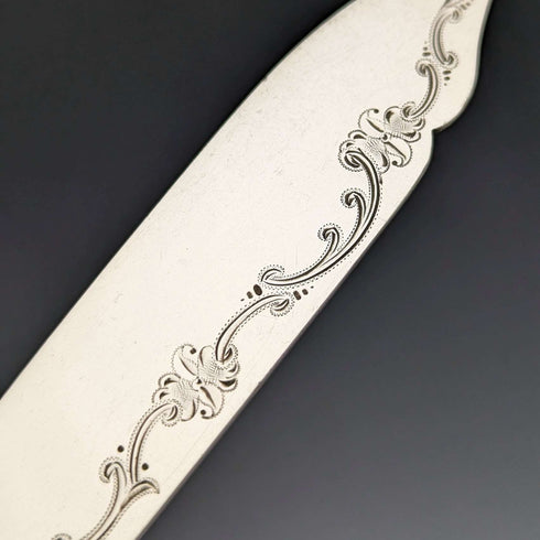 1923 British Antique Fish Cutlery 5 Pair Set White Pearl Handle Sterling Silver Blade Allen & Darwin
