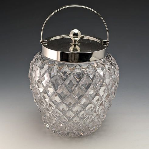 1912 British Antique Cut Glass Biscuit Barrel Sterling Silver Lid Goldsmiths & Silversmiths