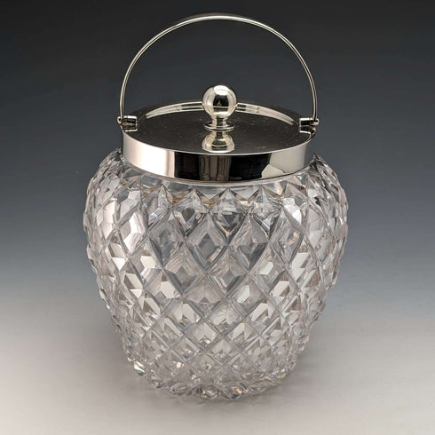 1912 年英國古董切割玻璃餅乾桶純銀蓋 Goldsmiths & Silversmiths