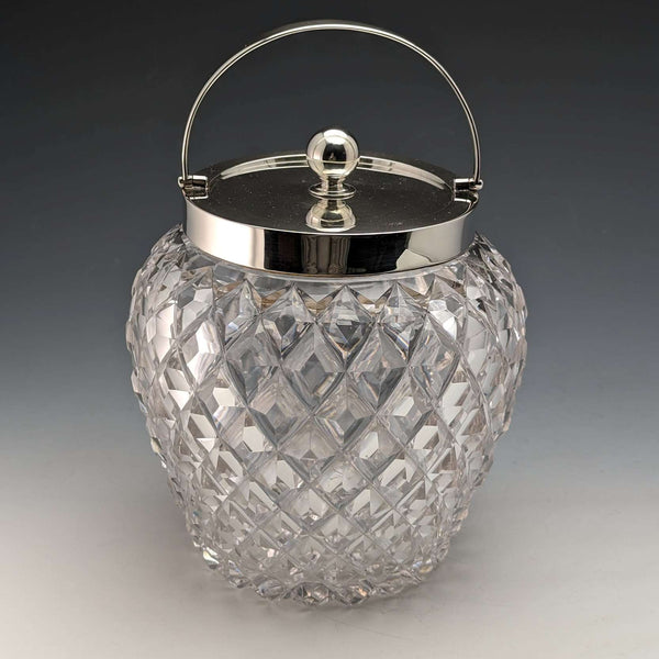 1912 年英國古董切割玻璃餅乾桶純銀蓋 Goldsmiths & Silversmiths